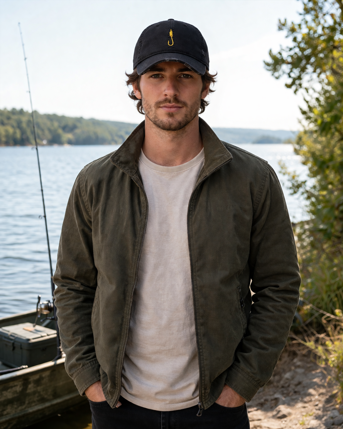BlackSheep Distressed Embroidered Fishing Hook Hat