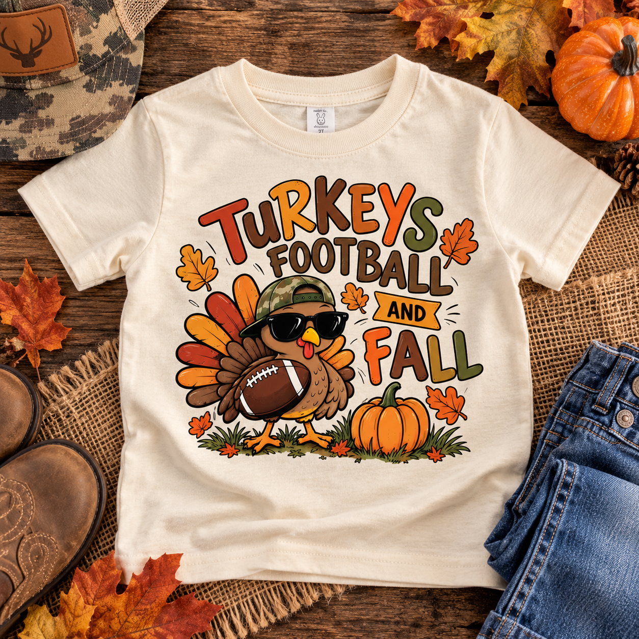 Turkeys, Football & Fall Toddler Tee