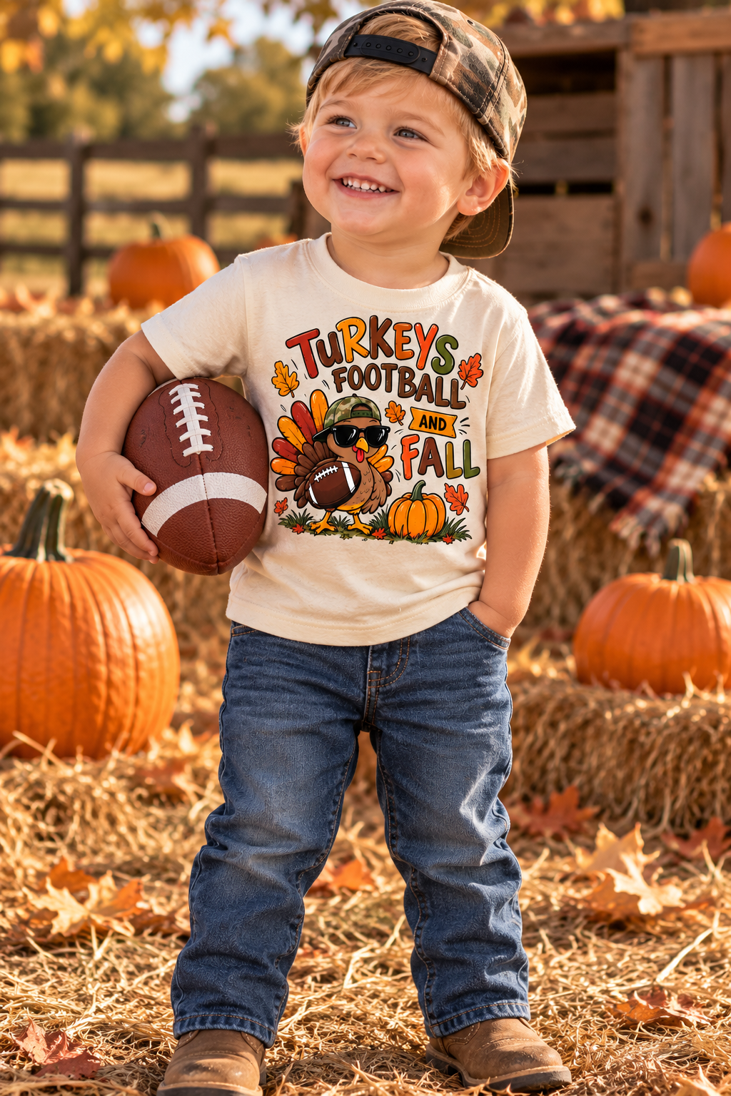Turkeys, Football & Fall Toddler Tee